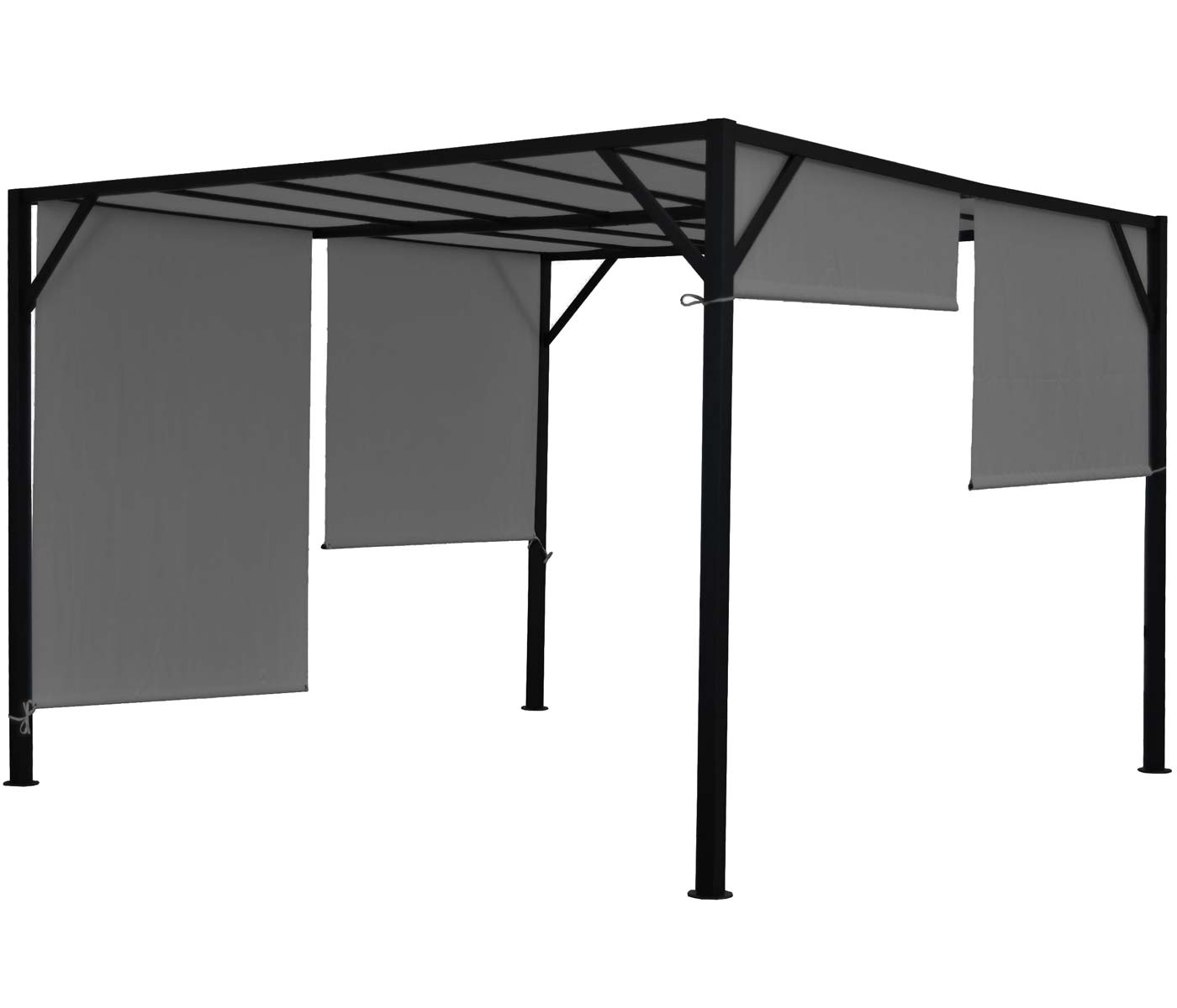 Pergola Baia, tuinpaviljoen terrasoverkapping, stevig 6cm stalen frame + schuifdak grijs ~ 3x3m
