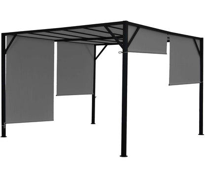 Pergola Baia, tuinpaviljoen terrasoverkapping, stevig 6cm stalen frame + schuifdak grijs ~ 3x3m