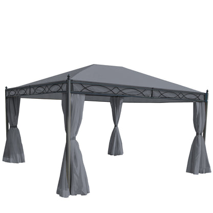 Pergola Cadiz, tuinpaviljoen, stevig 7cm frame met zijwand + muggengaas ~ grijs 4x3m