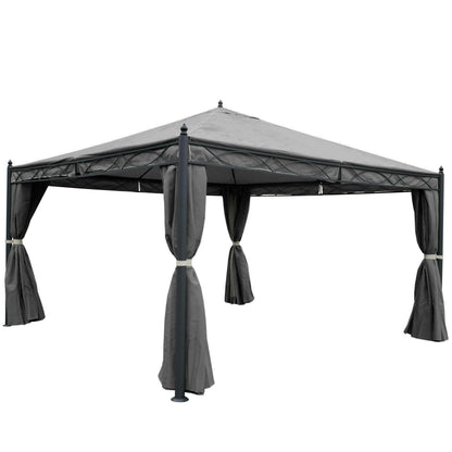 Pergola Cadiz, tuinpaviljoen, stevig 7cm frame met zijwand + muggengaas ~ grijs 4x4m