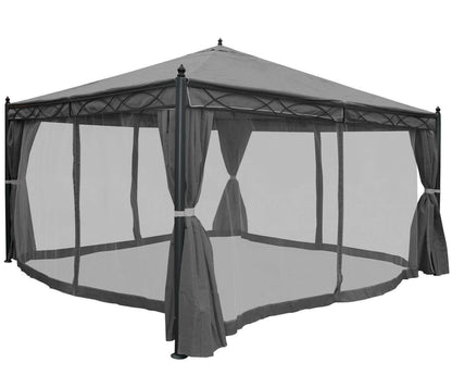 Pergola Cadiz, tuinpaviljoen, stevig 7cm frame met zijwand + muggengaas ~ grijs 4x4m