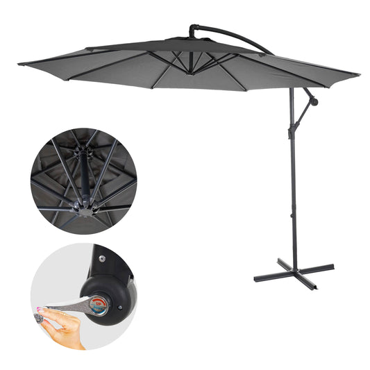Acerra zweefparasol, parasol, Ø 3m kantelbaar, polyester/staal 11kg ~ grijs zonder voet