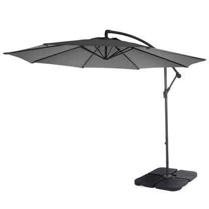 Acerra zweefparasol, parasol, Ø 3m kantelbaar, polyester/staal 11kg ~ grijs met voet