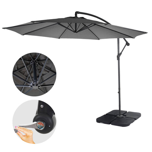 Acerra zweefparasol, parasol, Ø 3m kantelbaar, polyester/staal 11kg ~ grijs met voet