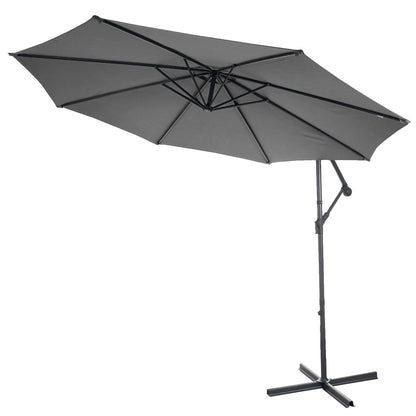 Acerra zweefparasol, parasol, Ø 3m kantelbaar, polyester/staal 11kg ~ grijs met voet