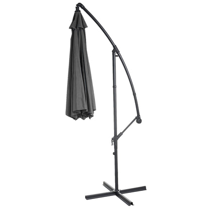 Acerra zweefparasol, parasol, Ø 3m kantelbaar, polyester/staal 11kg ~ grijs met voet