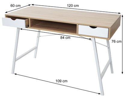 Bureau MCW-E92, bureau computerbureau, 3D structuur 120x60cm ~ natuurlijk bruin wit