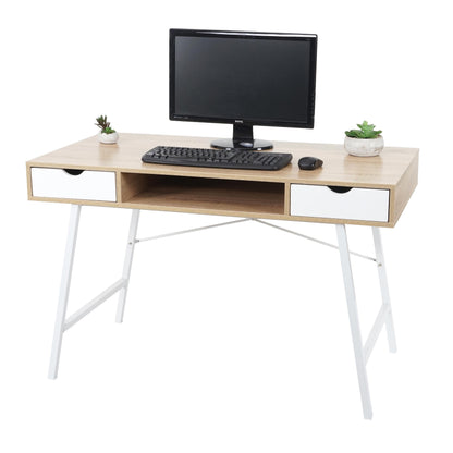 Bureau MCW-E92, bureau computerbureau, 3D structuur 120x60cm ~ natuurlijk bruin wit
