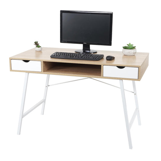 Bureau MCW-E92, bureau computerbureau, 3D structuur 120x60cm ~ natuurlijk bruin wit