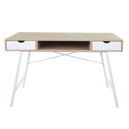 Bureau MCW-E92, bureau computerbureau, 3D structuur 120x60cm ~ natuurlijk bruin wit