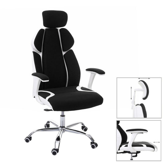 Bureaustoel MCW-F12, bureaustoel draaistoel racestoel, schuiffunctie stof/textiel + kunstleer ~ zwart/wit