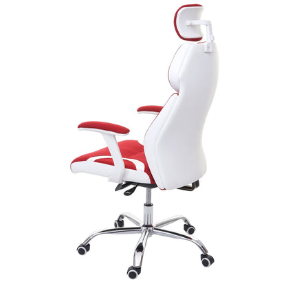 Bureaustoel MCW-F12, bureaustoel draaistoel directiestoel, schuiffunctie stof/textiel + kunstleer ~ rood/wit