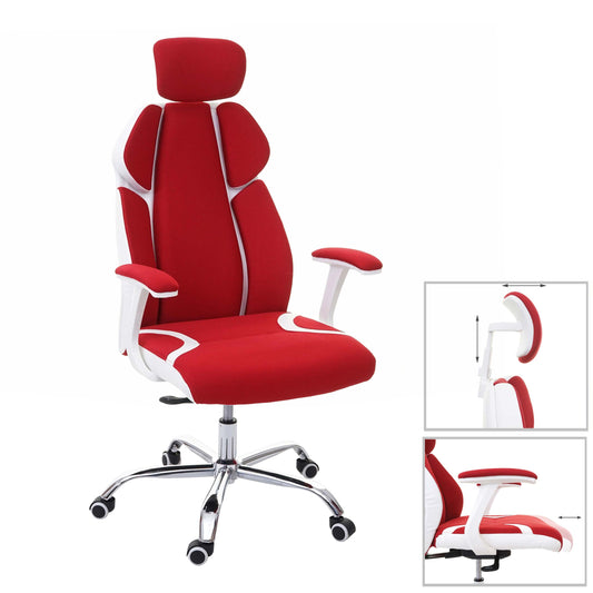 Bureaustoel MCW-F12, bureaustoel draaistoel directiestoel, schuiffunctie stof/textiel + kunstleer ~ rood/wit