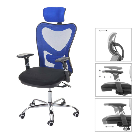 Bureaustoel MCW-F13, bureaustoel draaistoel, schuiffunctie 150kg belastbaar stof/textiel ~ zwart/blauw