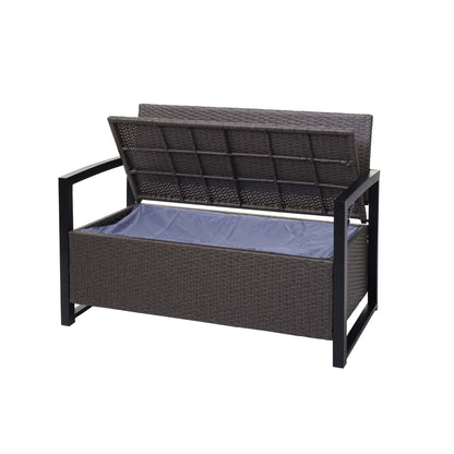 Poly-rattan 2-zitsbank MCW-F39, tuinbank kistbank, opbergvak opbergkussens zitting ~ grijs-gemêleerd, kussens crème