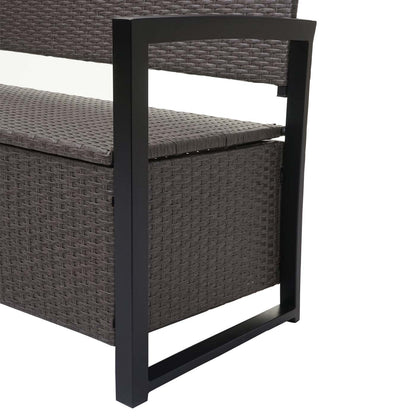 Poly-rattan 3-zitsbank MCW-F39, tuinbank kistbank, opbergvak opbergkussens zitting ~ grijs-gevlamd, kussens groen