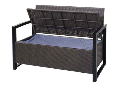 Poly-rattan 2-zitsbank MCW-F39, tuinbank kistbank, opbergvak opbergkussens zitting ~ grijs-gevlamd, grijze kussens