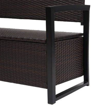 Poly-rattan 2-zitsbank MCW-F39, tuinbank kistbank, opbergvak opberg zitkussen ~ bruin, kussen groen