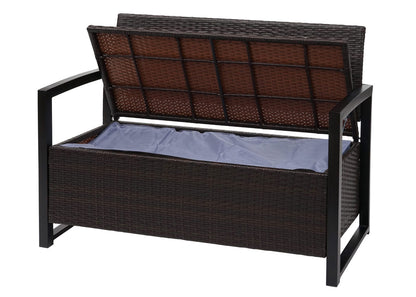 Poly-rattan 2-zitsbank MCW-F39, tuinbank kistbank, opbergvak zitkussens ~ bruin, kussens crème