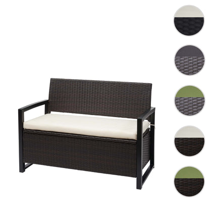 Poly-rattan 2-zitsbank MCW-F39, tuinbank kistbank, opbergvak zitkussens ~ bruin, kussens crème