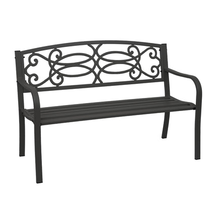 Tuinbank MCW-F44, parkbank, 2-zits gepoedercoat staal ~ zwart
