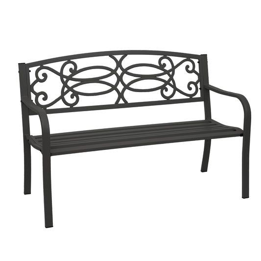 Tuinbank MCW-F44, parkbank, 2-zits gepoedercoat staal ~ zwart