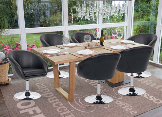 Set van 6 eetkamerstoelen MCW-F19, keukenstoel bureaustoel loungestoel, in hoogte verstelbaar ~ kunstleer zwart