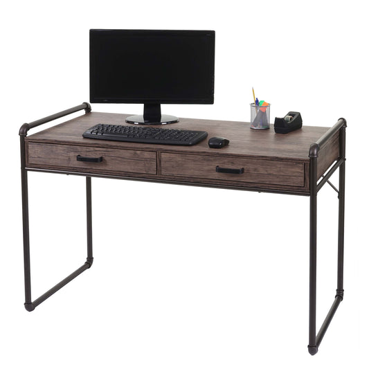 Bureau MCW-F58, bureau computerbureau, industrieel ontwerp 75x120x60cm 3D structuur ~ bruine wilde eik look