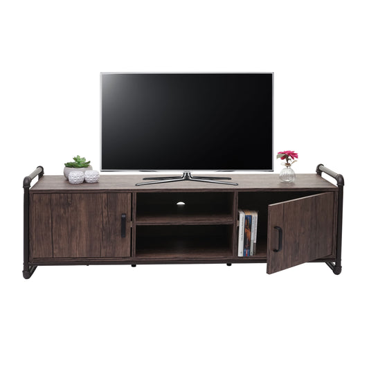 TV rek MCW-F58, TV tafel lowboard, industrieel ontwerp 3D structuur opbergvak bruin 45x140x40cm