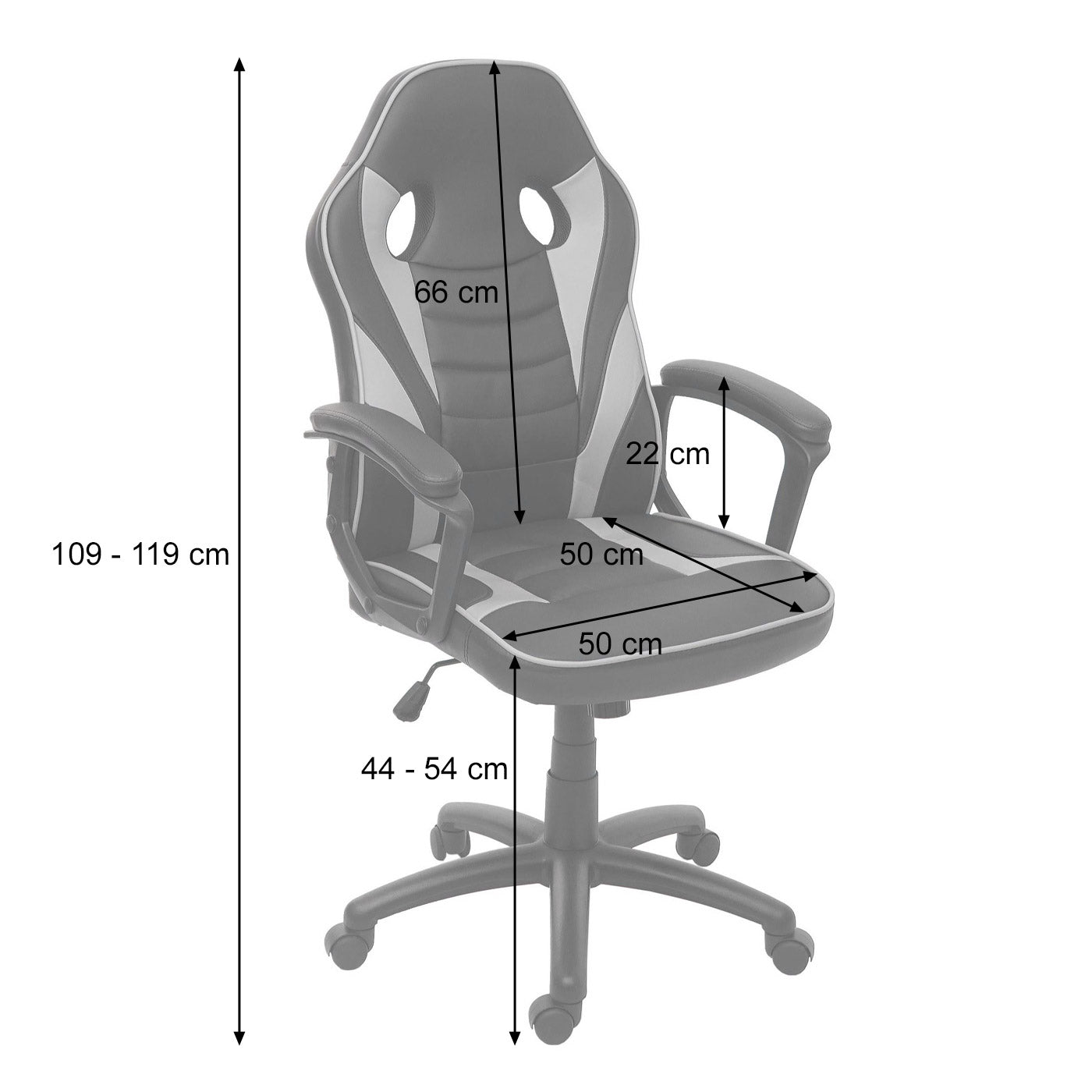 Bureaustoel MCW-F59, bureaustoel bureaustoel gamestoel, kunstleer ~ zwart/grijs
