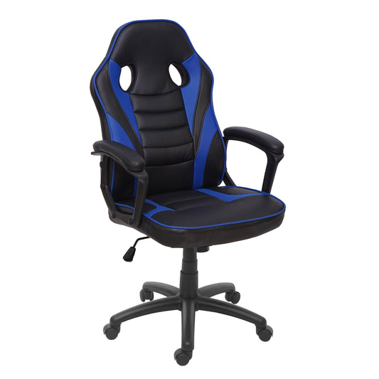 Bureaustoel MCW-F59, bureaustoel bureaustoel racestoel gamestoel, kunstleer ~ zwart/blauw