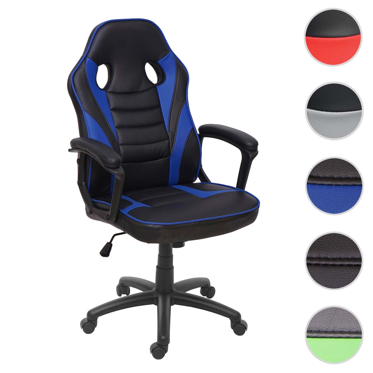 Bureaustoel MCW-F59, bureaustoel bureaustoel racestoel gamestoel, kunstleer ~ zwart/blauw