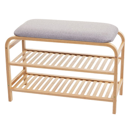 Schoenenrek MCW-F72, gestoffeerde bank schoenenrek schoenenkast, opbergvak bamboe 50x70x30cm
