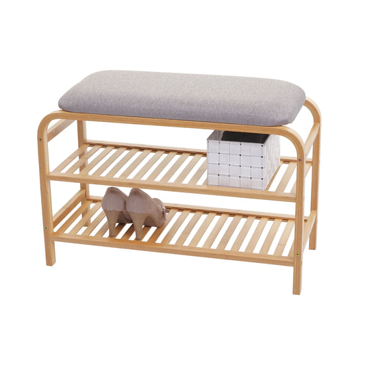 Schoenenrek MCW-F72, gestoffeerde bank schoenenrek schoenenkast, opbergvak bamboe 50x70x30cm