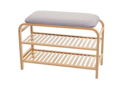 Schoenenrek MCW-F72, gestoffeerde bank schoenenrek schoenenkast, opbergvak bamboe 50x70x30cm