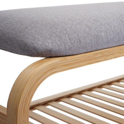 Schoenenrek MCW-F72, gestoffeerde bank schoenenrek schoenenkast, opbergvak bamboe 50x70x30cm