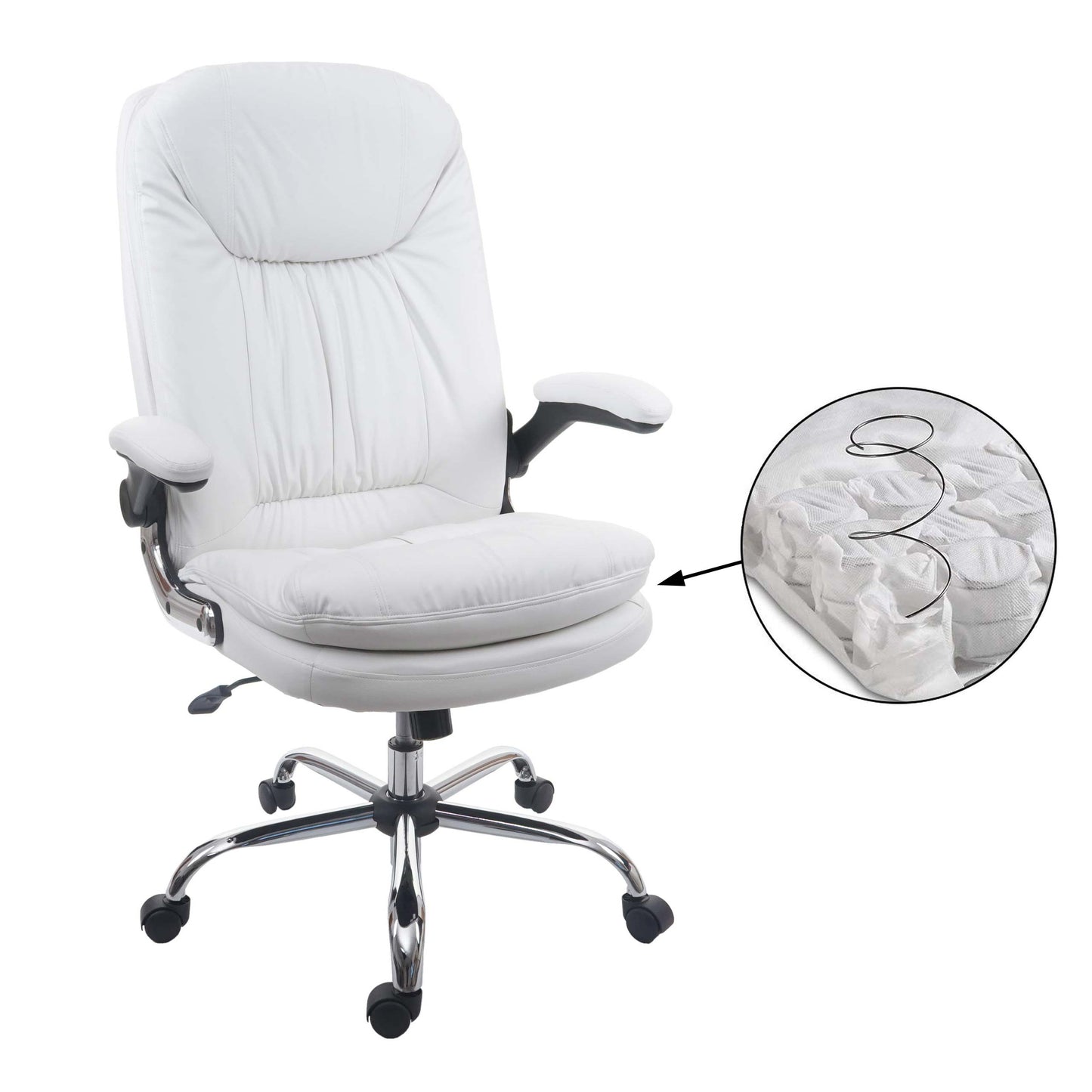 Bureaustoel MCW-F81, bureaustoel directiedraaistoel, kunstleder met veerkern ~ wit