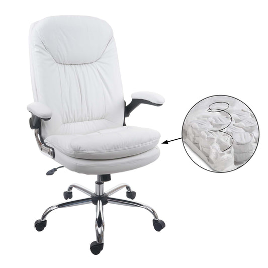 Bureaustoel MCW-F81, bureaustoel directiedraaistoel, kunstleder met veerkern ~ wit