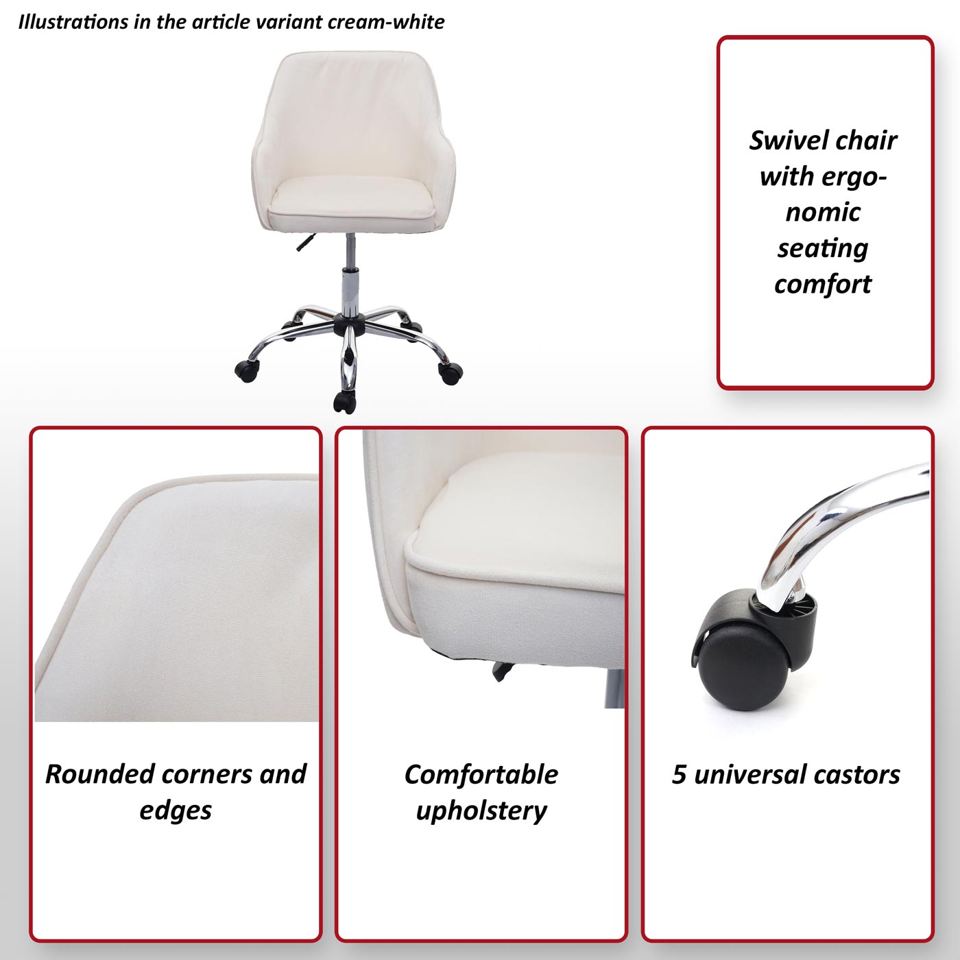Bureaustoel MCW-F82, bureaustoel directiedraaistoel, retro design fluweel ~ zwart