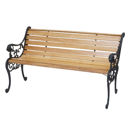 Tuinbank MCW-F98, parkbank houten bank, 2-zits gietijzer hout 125cm 20kg ~ lichtbruin