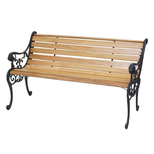 Tuinbank MCW-F98, parkbank houten bank, 2-zits gietijzer hout 125cm 20kg ~ lichtbruin
