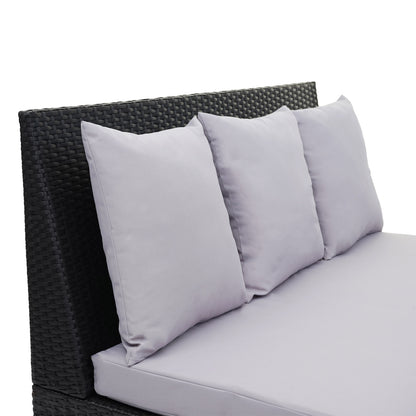 Poly-rattan set MCW-G16, tuin/lounge set, gastronomie 2-zitsbank 2xfauteuil salontafel ~ zwart, kussens lichtgrijs