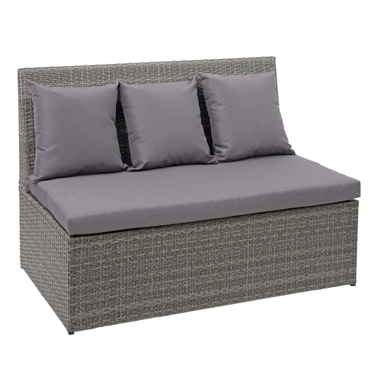 Poly-rattan 2-zitsbank MCW-G16, lounge tuinbank fauteuil, gastronomie 120cm ~ grijs, donkergrijze kussens