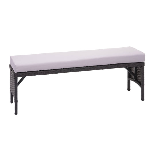 Poly rotan bank MCW-G16, tuinbank rotan bank, gastronomie 112cm ~ zwart, kussens lichtgrijs