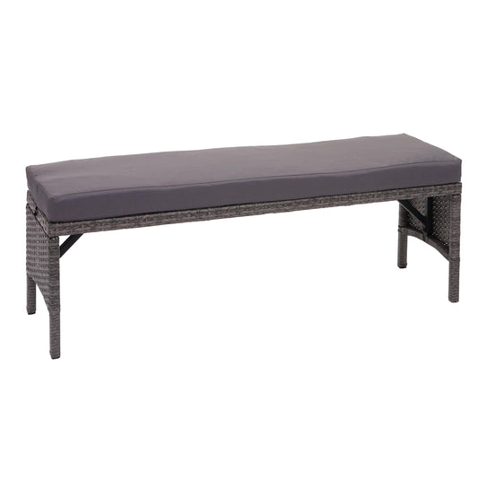 Poly rotan bank MCW-G16, tuinbank rotan bank, gastronomie 112cm ~ grijs, kussens donkergrijs