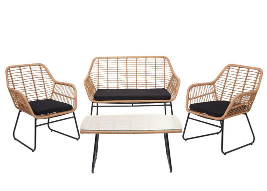 Polyrattan set MCW-G17a, tuinbankstel zitgroep stoel, touw ~ natuurlijke kleur, bekleding antraciet zonder sierkussens