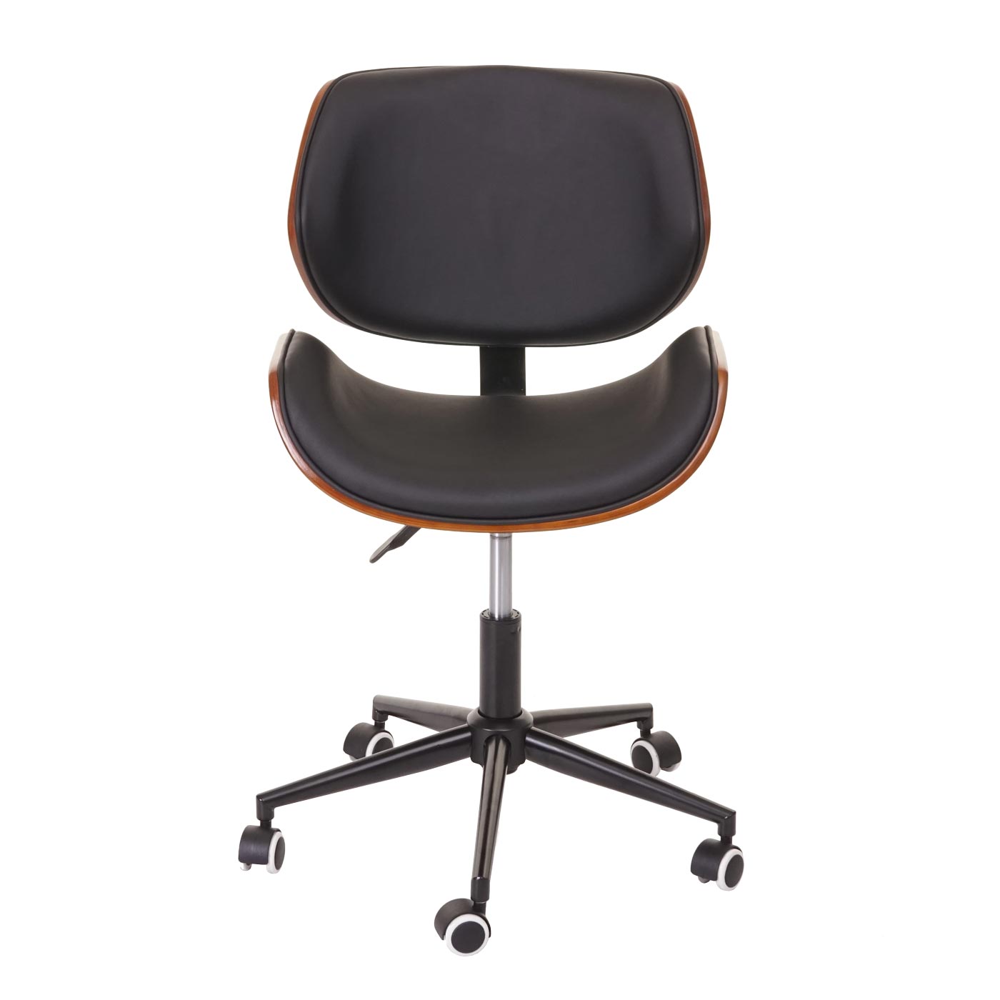 Bureaustoel MCW-G25, draaistoel bureaustoel, gebogen notenhout look retro draaibaar in hoogte verstelbaar MVG ~ zwart-bruin