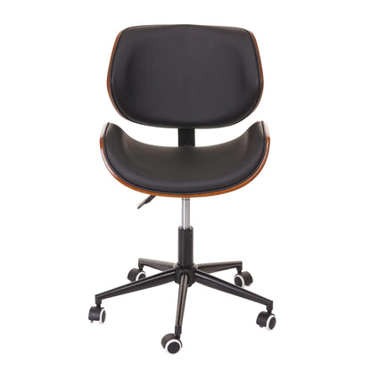 Bureaustoel MCW-G25, draaistoel bureaustoel, gebogen notenhout look retro draaibaar in hoogte verstelbaar MVG ~ zwart-bruin