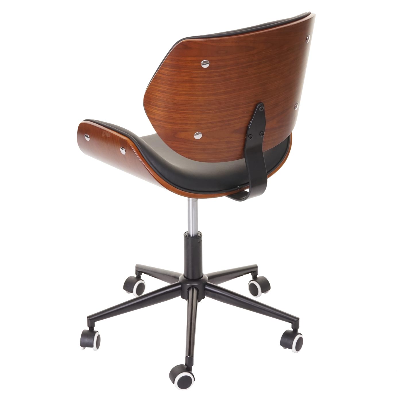 Bureaustoel MCW-G25, draaistoel bureaustoel, gebogen notenhout look retro draaibaar in hoogte verstelbaar MVG ~ zwart-bruin
