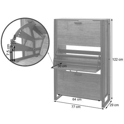 Schoenenkantelaar MCW-A27, schoenenkast schoenenrek, 122x77x29cm 3D structuur 3 kleppen MVG ~ wild eiken look
